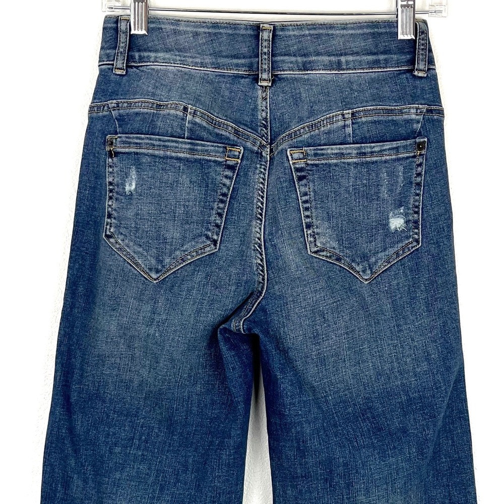 INC Denim Sculpting Fit Wide Leg Jeans Medium Wash Frayed Hem 0/25 Distressed - Picture 4 of 8